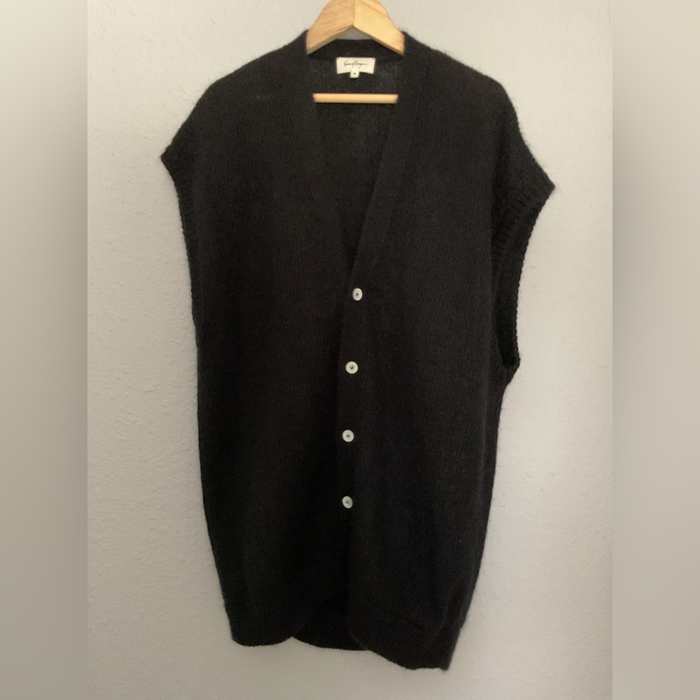 Second Layer Men’s Mohair Wool Sleeveless Cardigan Sweater Vest Black Size M